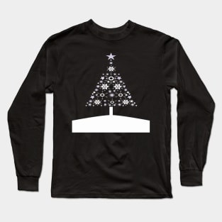 Christmas Yule Tree Made Of Snowflakes and Stars Long Sleeve T-Shirt
